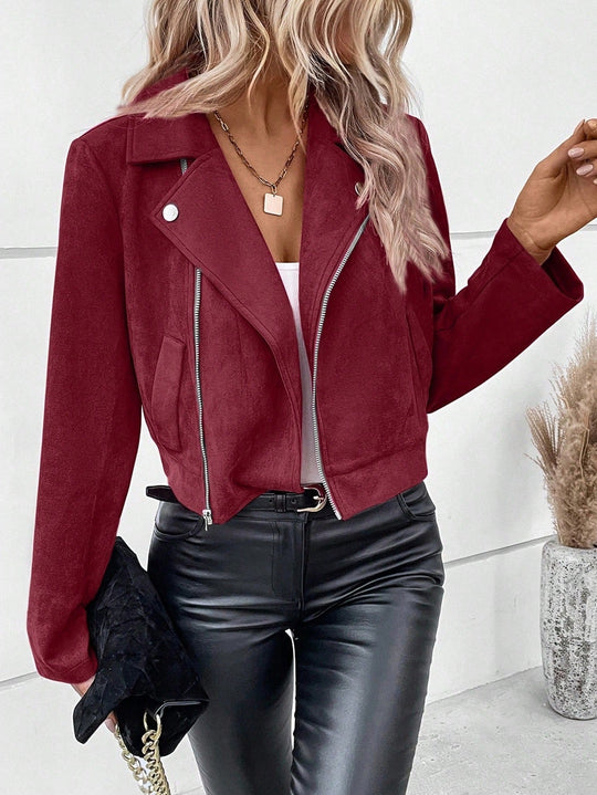 Damen Stylische Bikerjacke aus Kunstleder mit asymmetrischem Reißverschluss