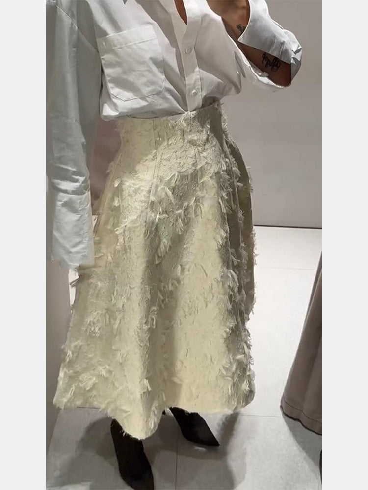 Damen Midirock mit hoher Taille und fransiger Struktur Shop Nory