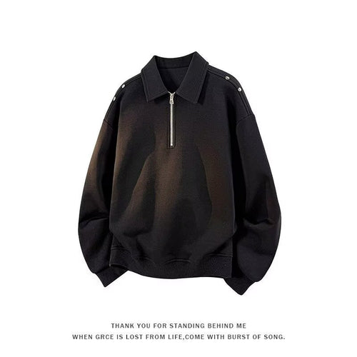 Herren Oversized Sweatshirt mit Reißverschluss-Kragen und Druckknopf-Schulterdetail Shop Nory
