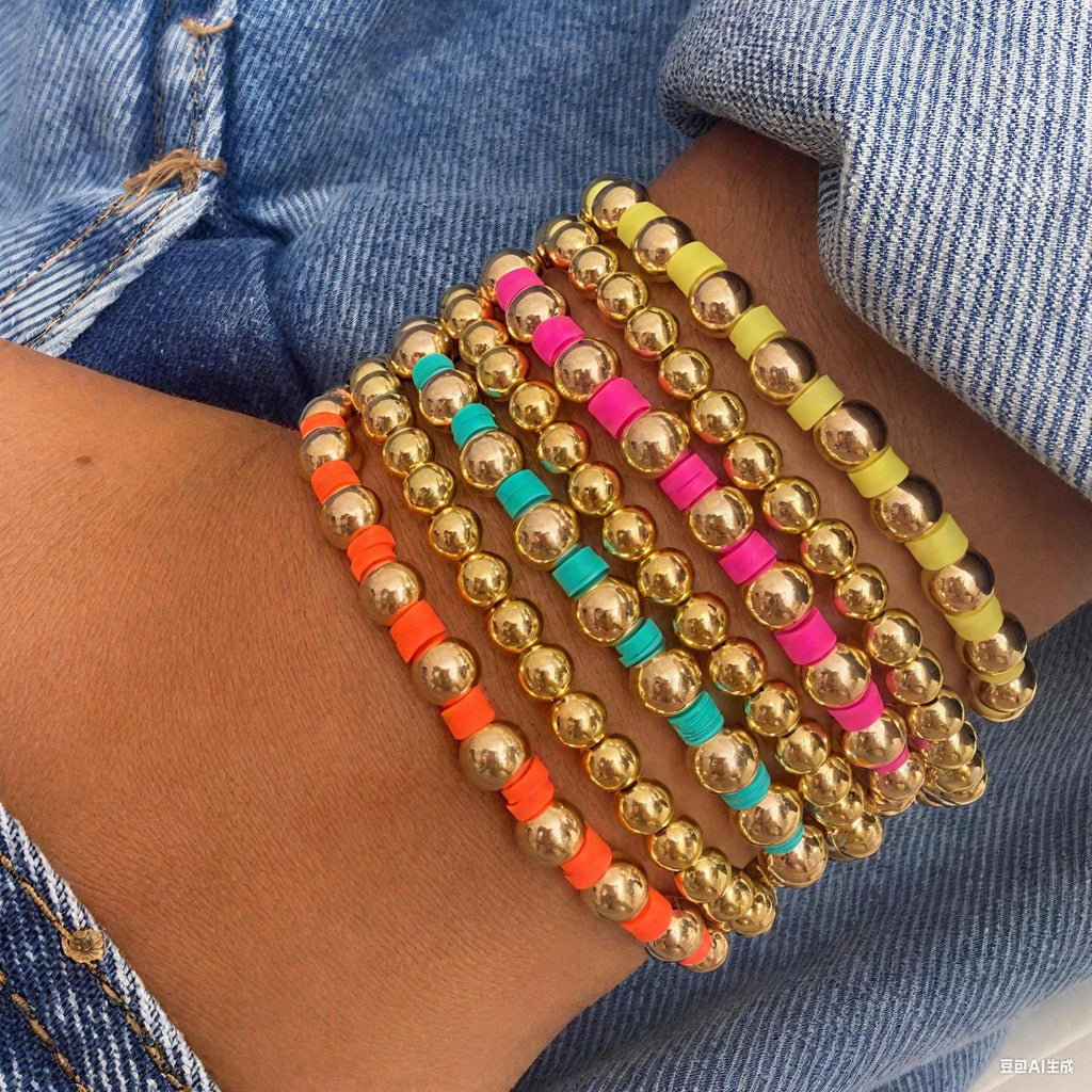 Damen Armband-Set mit bunten Perlen und glänzenden Metallakzenten Shop Nory