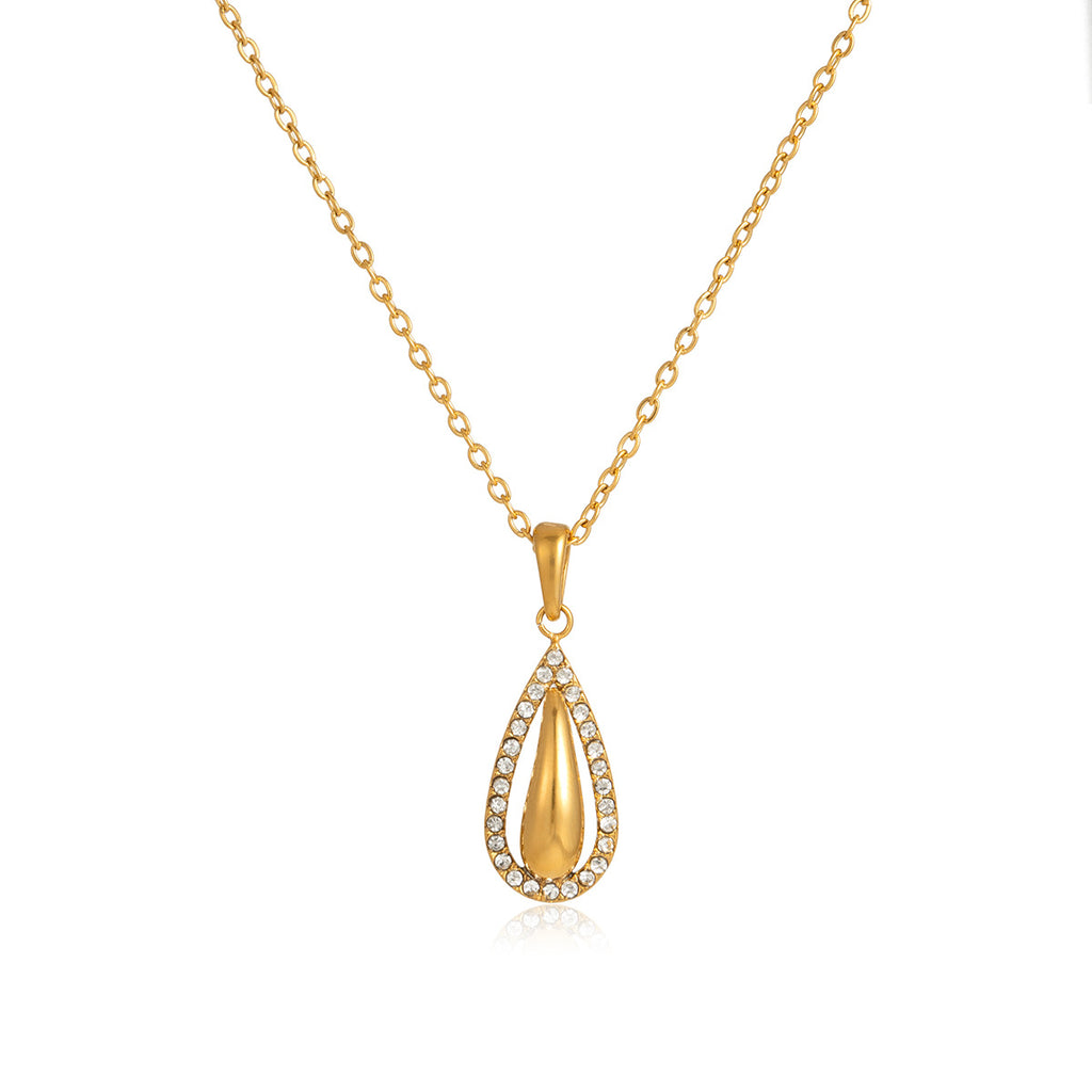 Damen Halskette mit tropfenförmigem Anhänger und Zirkonia-Besatz Shop Nory