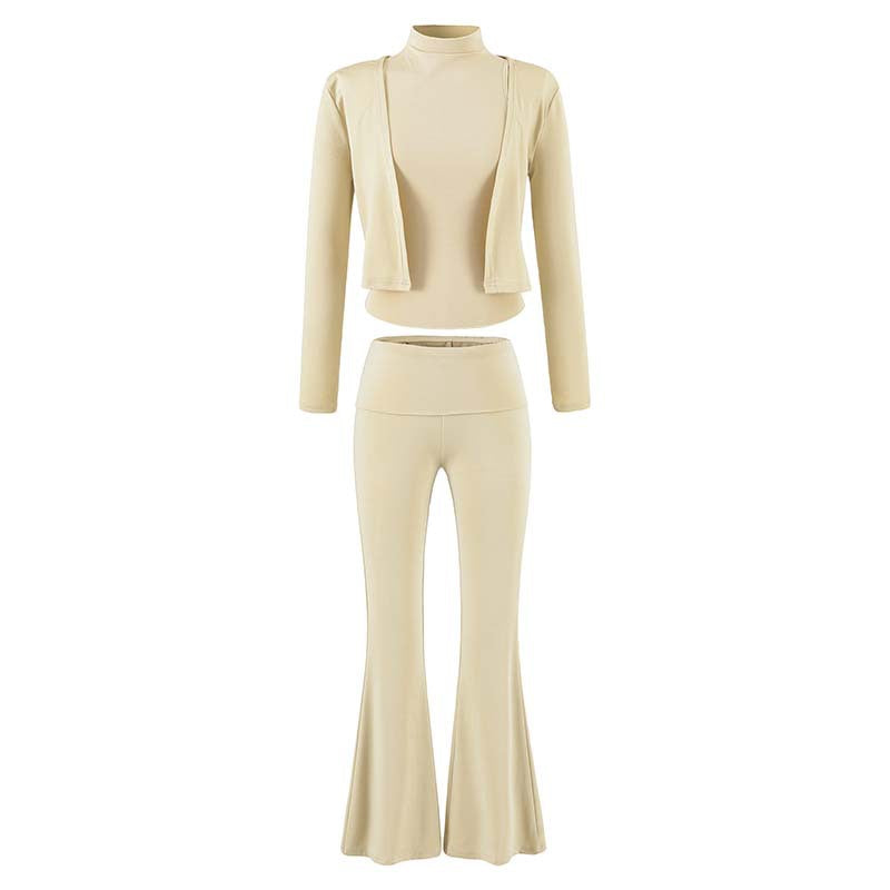 Damen Loungewear-Set mit Bolero, Rollkragen-Croptop und ausgestellter Schlaghose Shop Nory