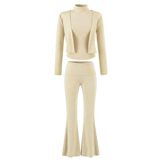 Damen Loungewear-Set mit Bolero, Rollkragen-Croptop und ausgestellter Schlaghose Shop Nory