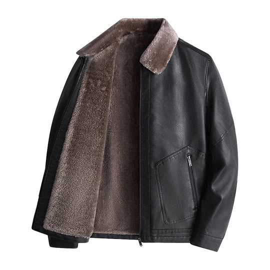 Herren Lässige Kunstlederjacke mit Teddyfutter Shop Nory