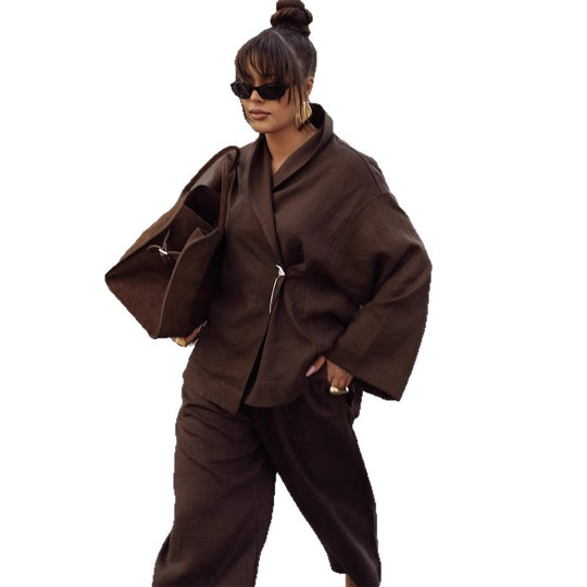 Damen Oversized Wickelblazer mit Sicherheitsnadel & weiter Anzughose Shop Nory