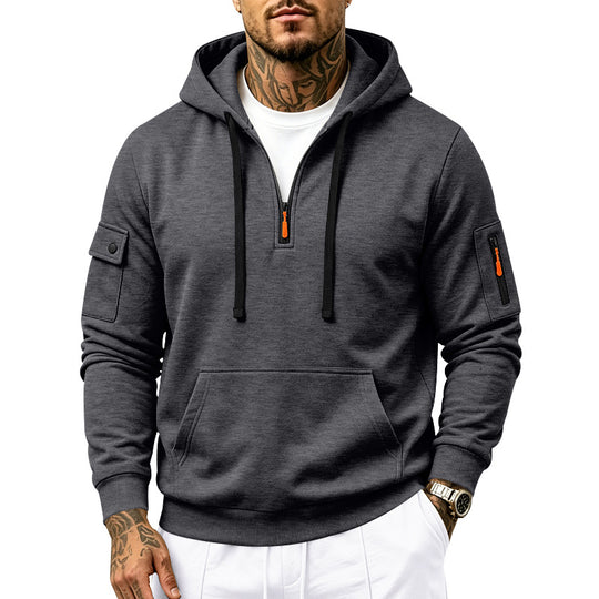 Herren Utility-Halbzip-Kapuzenpullover mit Ärmel-Taschen und Kängurutasche Shop Nory