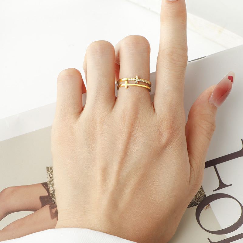 Damen Ring mit modernem Kreuzdesign und Zirkonia-Besatz Shop Nory