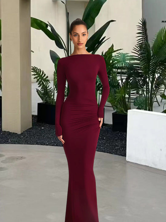 Damen elegantes Abendkleid mit figurbetontem Schnitt und langen Ärmeln