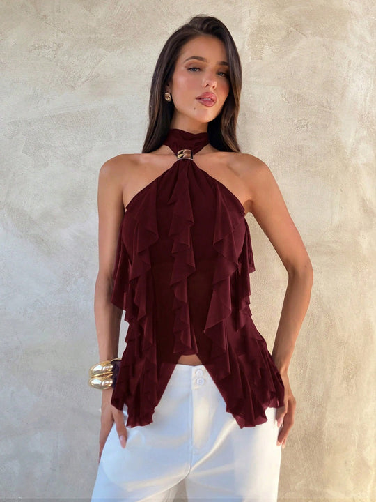 Damen Top mit asymmetrischem Schnitt und dekorativen Rüschen
