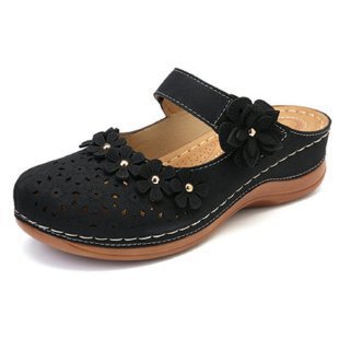 Damen Clogs mit blumigen Applikationen und verstellbarem Riemen