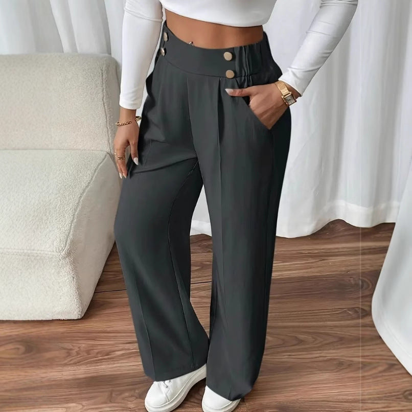 Damen Klassische weite Hose mit Knopfleiste und Taschen