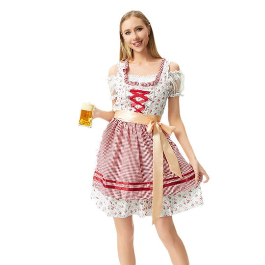Damen nan traditionelles Oktoberfest Dirndl mit geschnürter Miederpartie, Rüschen und Satin-Schürze Shop Nory