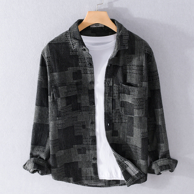Herren Strukturierte Cord-Überhemdjacke im Patchworkmuster mit Kentkragen Shop Nory