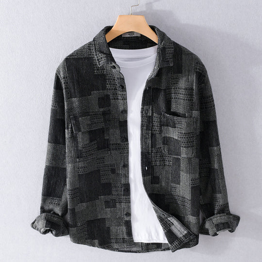 Herren Strukturierte Cord-Überhemdjacke im Patchworkmuster mit Kentkragen Shop Nory