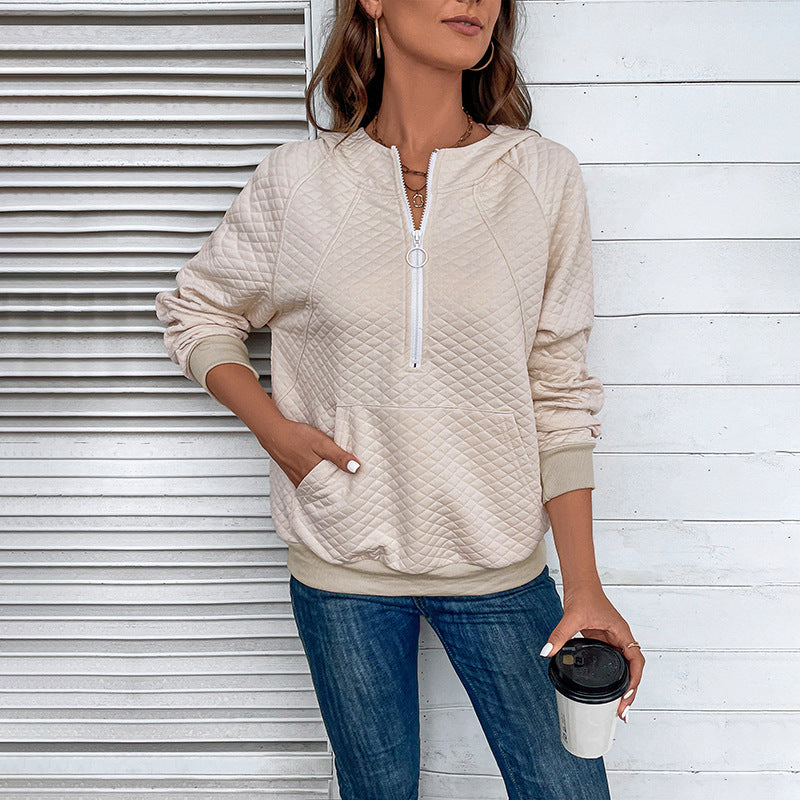 Damen Stepp-Hoodie mit halbem Reißverschluss, Kängurutasche und gesteppter Struktur Shop Nory