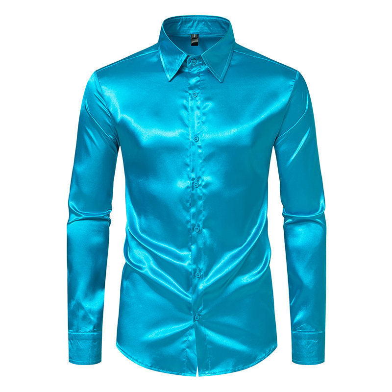 Herren Elegantes Satin-Hemd mit glänzender Oberfläche und modernem Schnitt