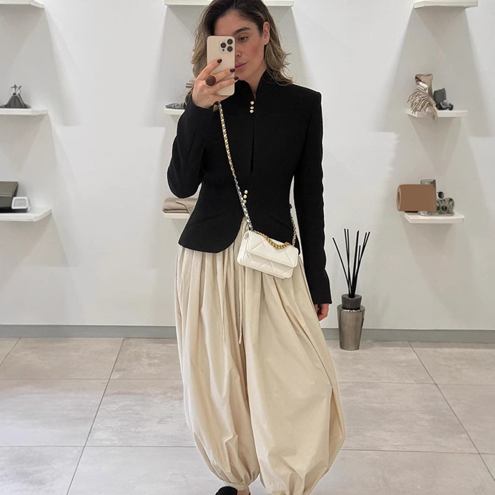 Damen Taillierter Struktur-Blazer mit Stehkragen & Zierknopf-Leiste Shop Nory