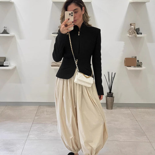 Damen Taillierter Struktur-Blazer mit Stehkragen & Zierknopf-Leiste Shop Nory
