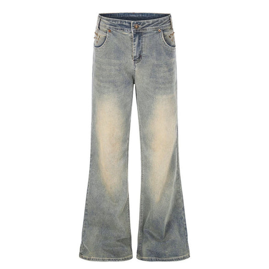 Damen Weite High‑Waist Flared-Jeans mit Used-Effekt, bestickten Gesäßtaschen und Nieten Shop Nory