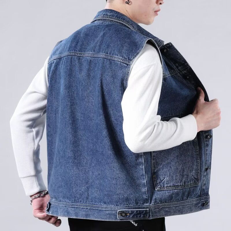 Herren Ärmellose Jeans-Workerweste mit Pattentaschen und kastiger Passform Shop Nory