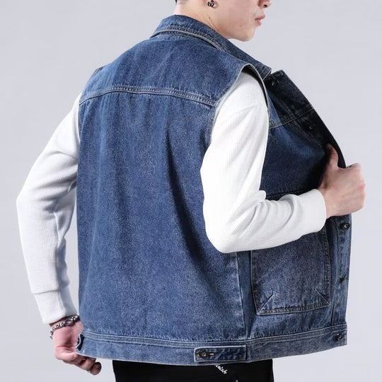 Herren Ärmellose Jeans-Workerweste mit Pattentaschen und kastiger Passform Shop Nory