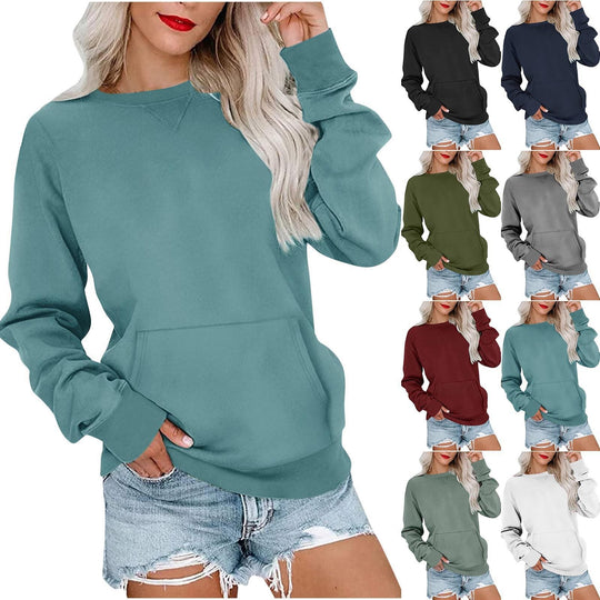 Damen Lockeres Sweatshirt mit Rundhalsausschnitt und Kängurutasche Shop Nory