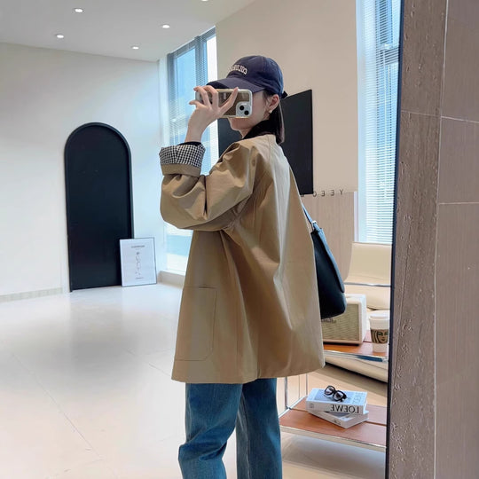 Damen Modische Oversized-Jacke mit kontrastierendem Kragen Shop Nory