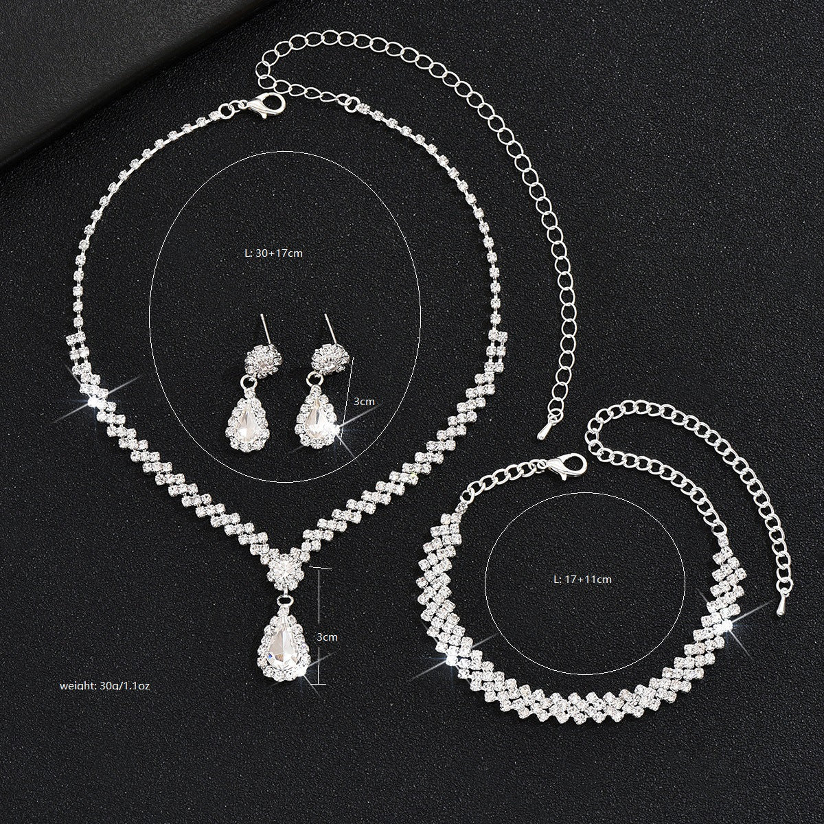 Tropfenpendant und passendes Tropfohrschmuckset für Braut mit kubischem Zirkonia-Halo