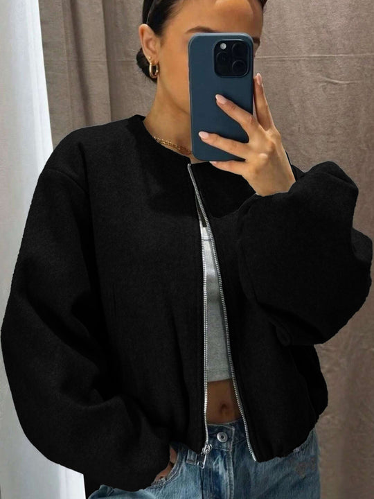 Damen Weitgeschnittene Bomberjacke mit Reißverschluss und Volumenärmeln Shop Nory