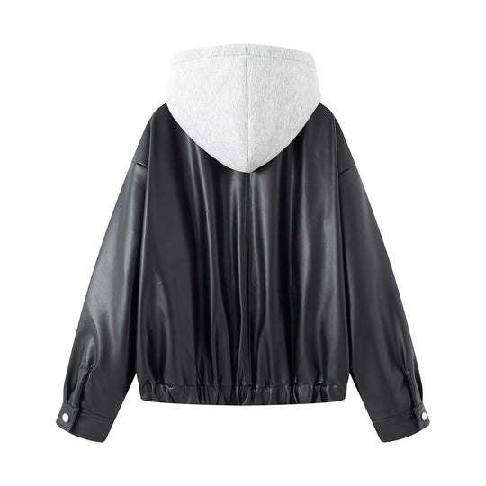 Damen Oversize Kunstleder-Blouson mit Kapuzen-Einsatz und aufgesetzten Pattentaschen Shop Nory