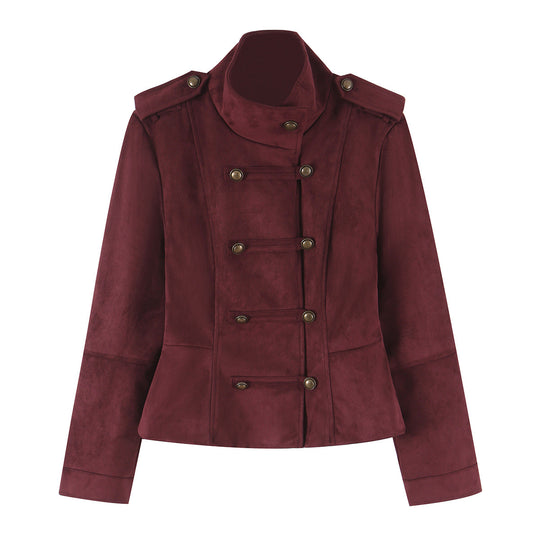 Damen Taillierte Paradejacke aus Veloursimitat mit hoher Knopfsteg‑Blende und Schulterpatten Shop Nory