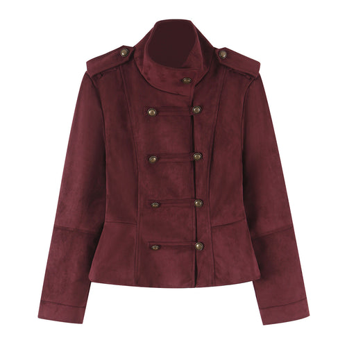 Damen Taillierte Paradejacke aus Veloursimitat mit hoher Knopfsteg‑Blende und Schulterpatten Shop Nory