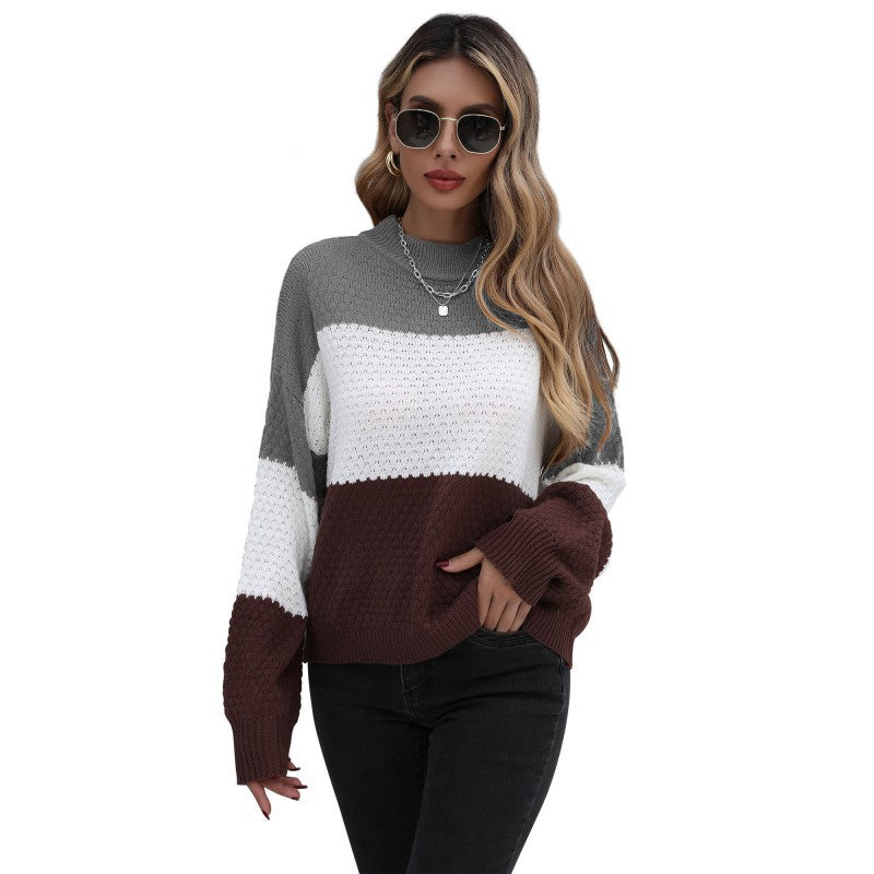 Damen Modischer Strickpullover mit farblich abgesetzten Ärmeln Shop Nory