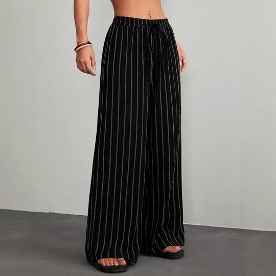 Damen Weite Strickhose im Palazzo‑Stil mit elastischem Bund und vertikaler Nadelstreifen‑Optik Shop Nory