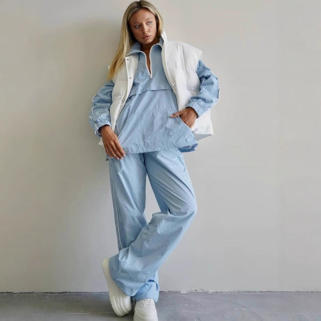 Damen leichtes Half-Zip Windbreaker-Oberteil mit Kängurutasche, elastischen Bündchen und seitlicher Paspel Shop Nory