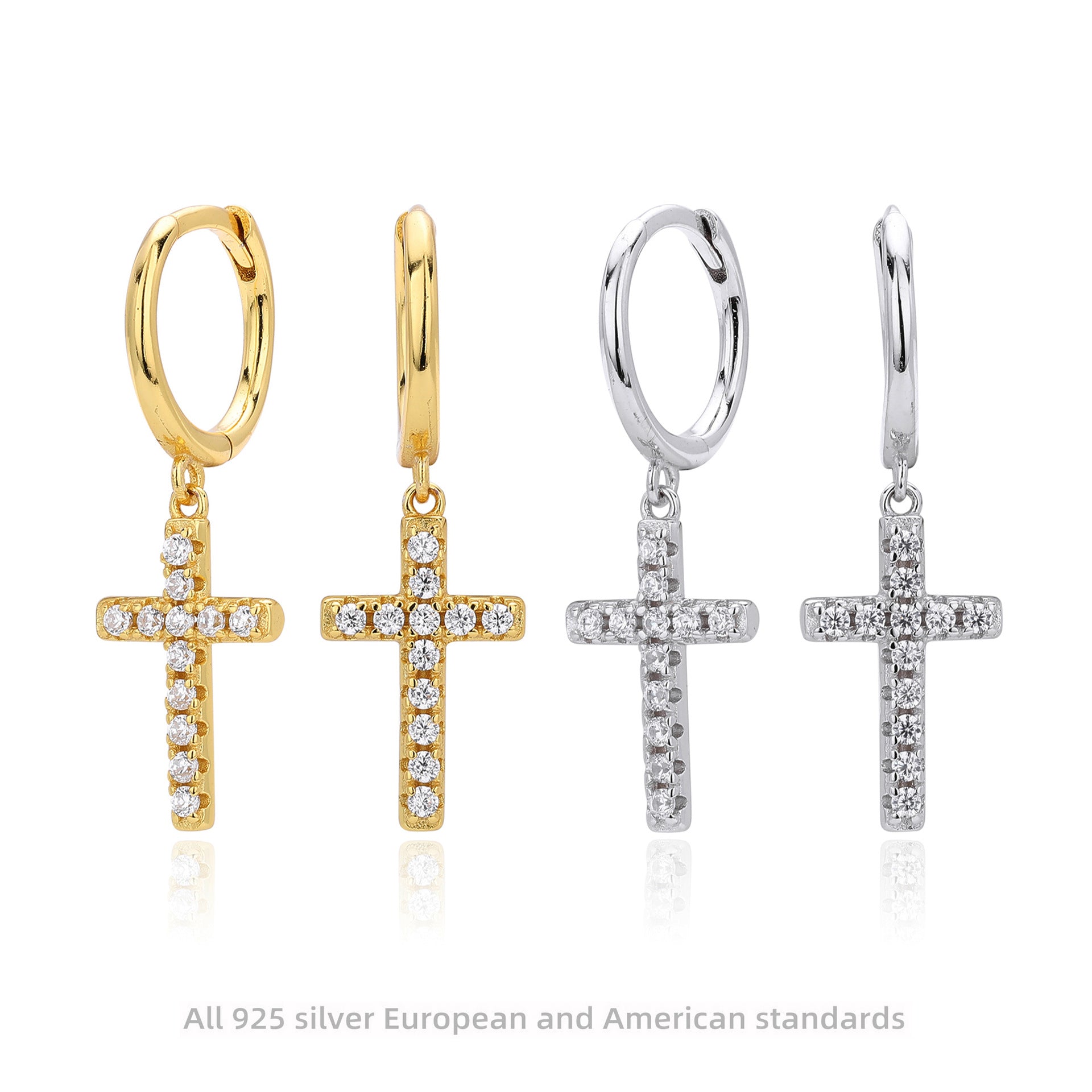 Damen Ohrringe mit Kreuz-Design aus 925 Sterling Silber und hochwertigem Zirkon Shop Nory