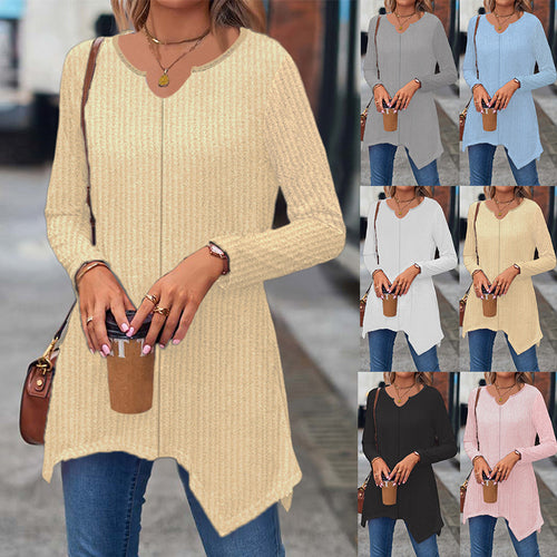 Damen Ripp Longsleeve Tunika mit asymmetrischem Saum Shop Nory