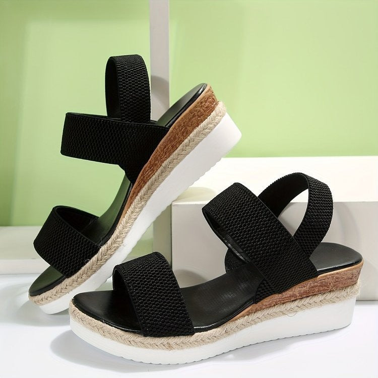 Damen Wedge-Sandalen mit elastischen Riemen und rutschfester Sohle