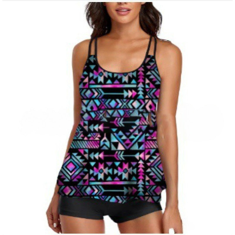 Damen Sportliches Tankini-Set mit bequemem Shorts und verstellbaren Trägern Shopnory