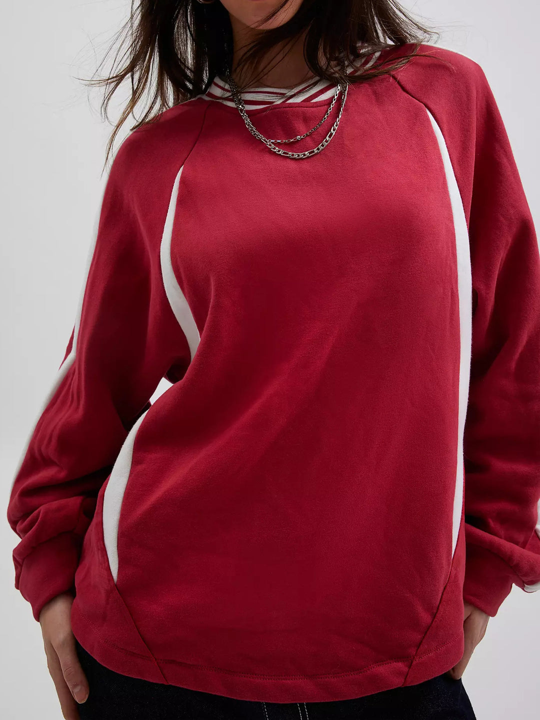 Damen Oversize Sweatshirt mit Raglanärmeln und Kontraststreifen Shop Nory