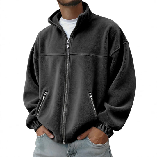 Herren Oversize Fleecejacke mit Stehkragen, durchgehendem Reißverschluss und Reißverschlusstaschen EB