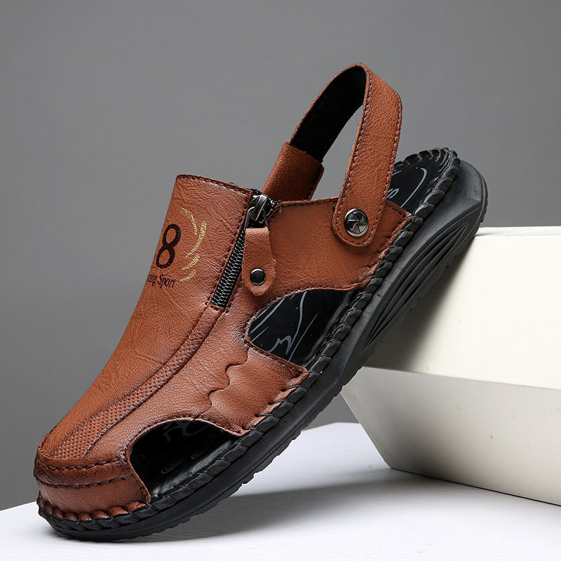 Herren orthopädische Leder-Sandalen mit verstellbarem Riemensystem