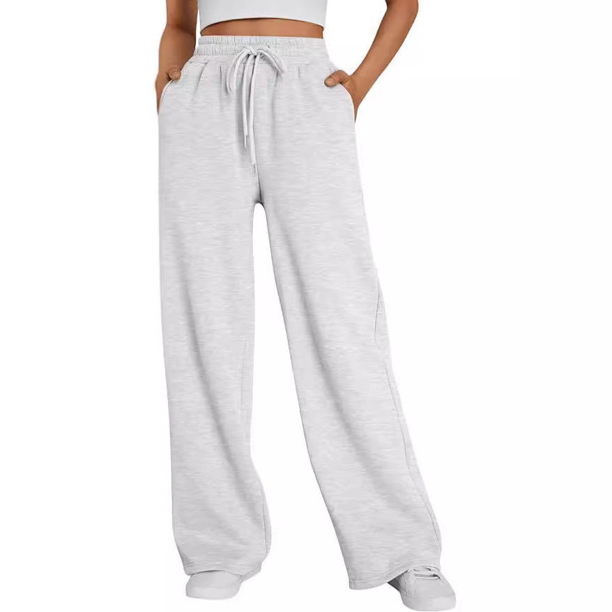 Damen nan weite Loungehose mit hohem Elastikbund, verstellbarem Kordelzug und fließender Palazzosilhouette Shop Nory