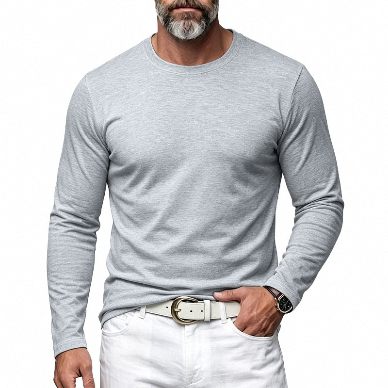 Herren Slim-Fit Baumwoll-Langarmshirt mit Rundhalsausschnitt Shop Nory