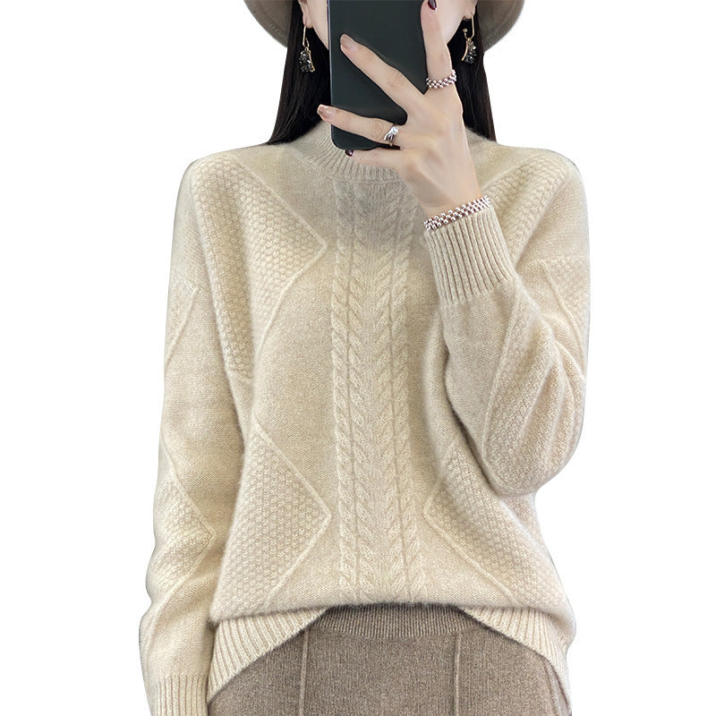 Damen Weicher Zopfstrick-Mockneckpullover mit Strukturpatches und flauschiger Mohair-Optik Shop Nory