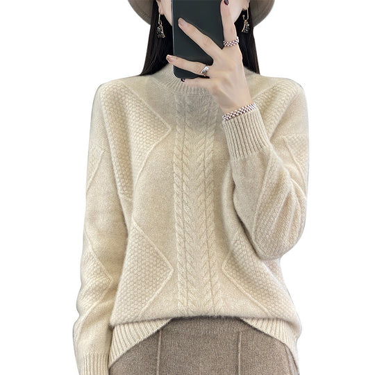 Damen Weicher Zopfstrick-Mockneckpullover mit Strukturpatches und flauschiger Mohair-Optik Shop Nory