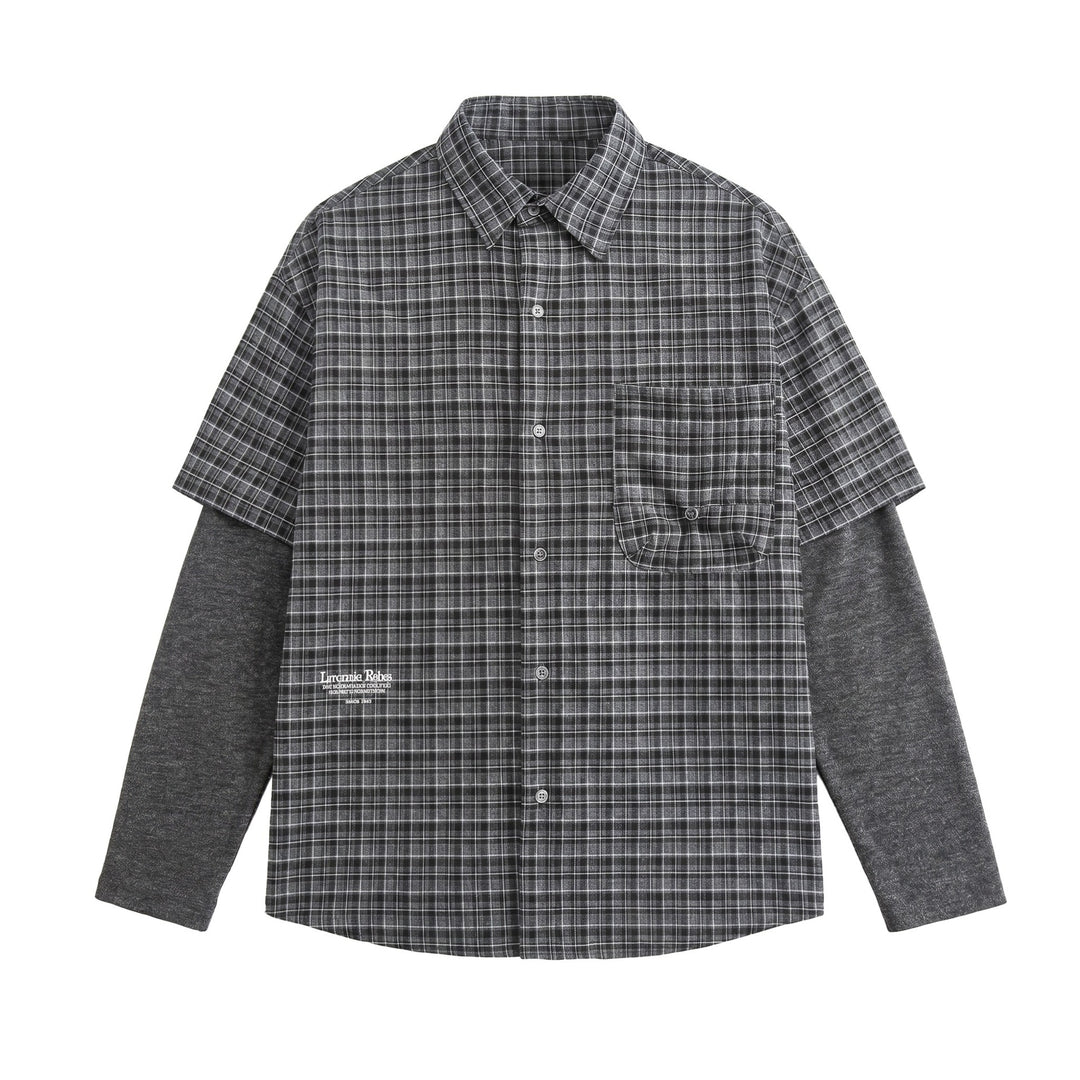 Herren Hemd im Lagenlook mit kariertem Vorderteil und eingesetzten Sweatärmeln Shop Nory