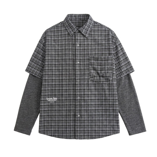 Herren Hemd im Lagenlook mit kariertem Vorderteil und eingesetzten Sweatärmeln Shop Nory