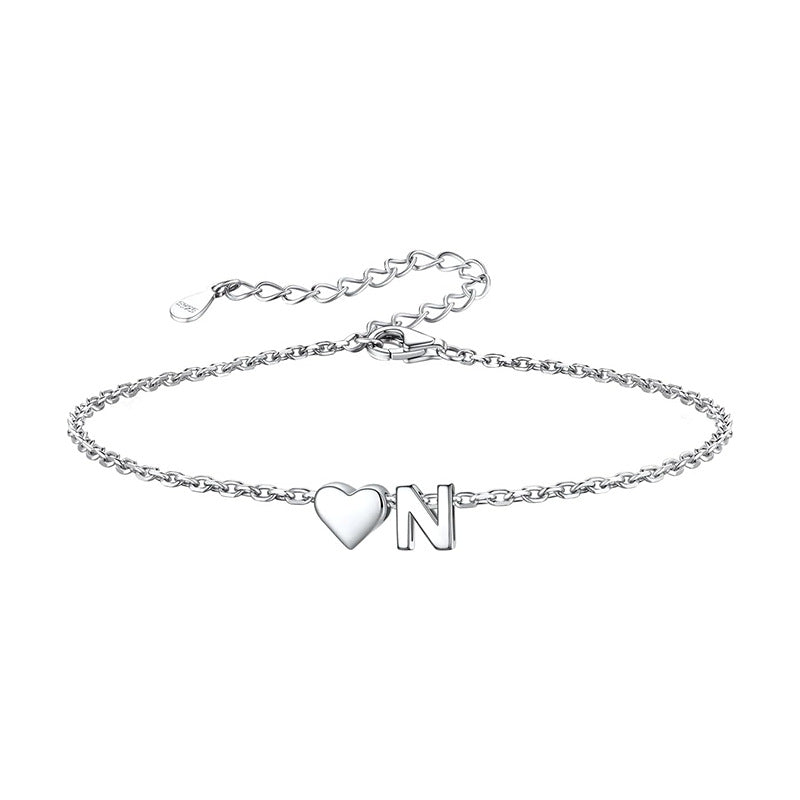 Damen Fußkettchen mit personalisiertem Herz- und Buchstabenanhänger Shop Nory