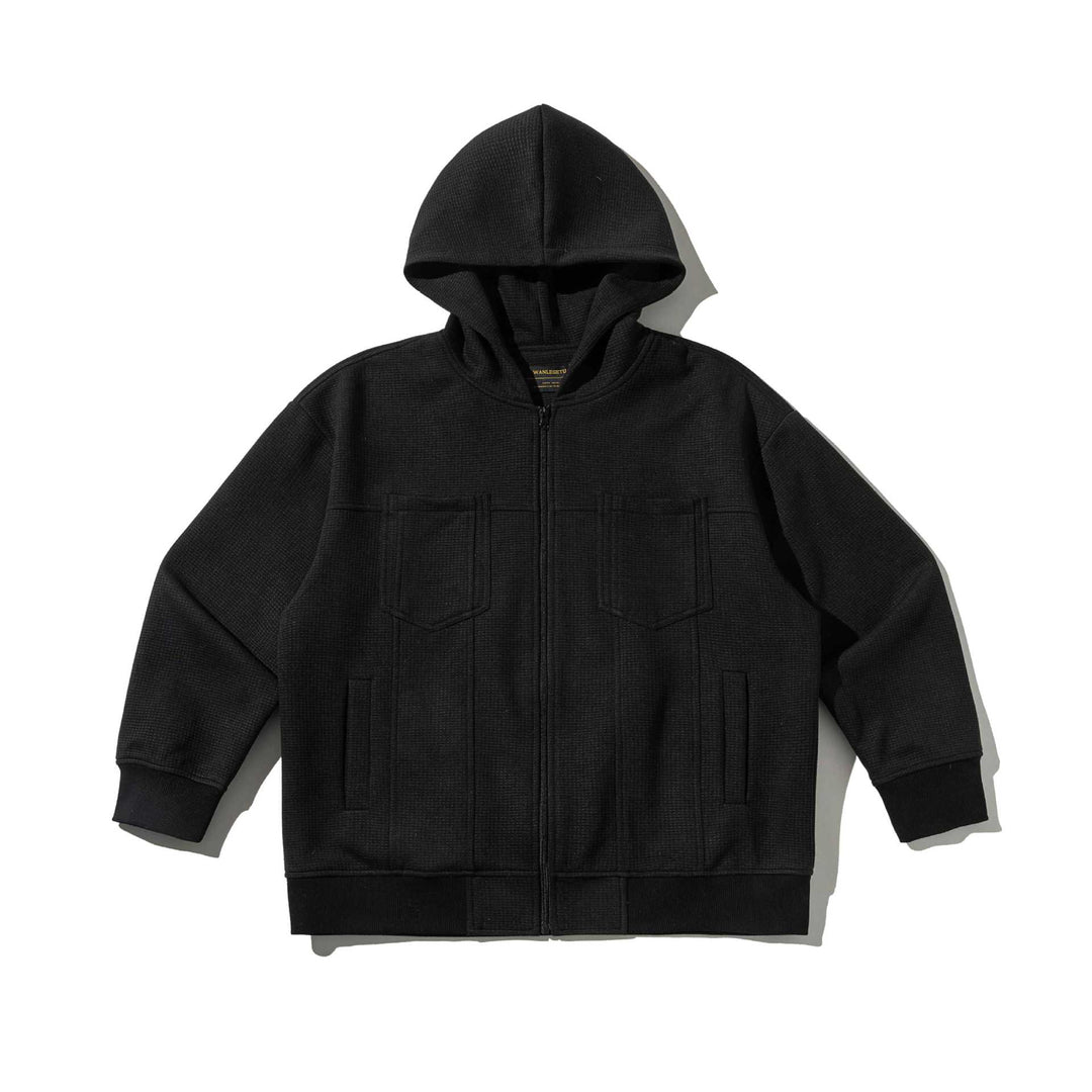 Unisex Texturierte Kapuzenzipjacke mit Waffelstruktur und Fronttaschen Shop Nory